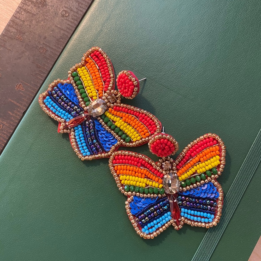 Rainbow Butterfly Beaded Earrings 🌈 🦋 ❤️